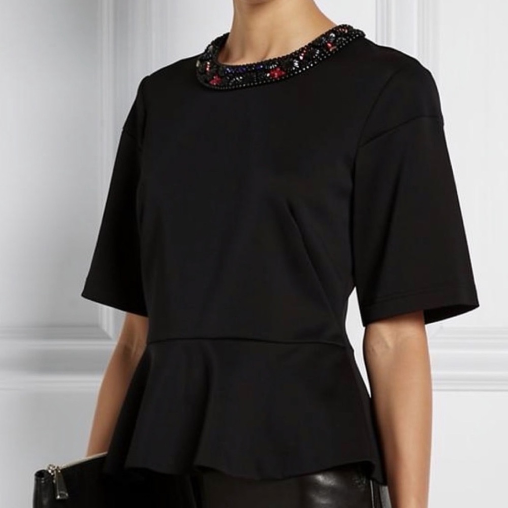 Alexander McQueen Embellished Neckline Peplum Top